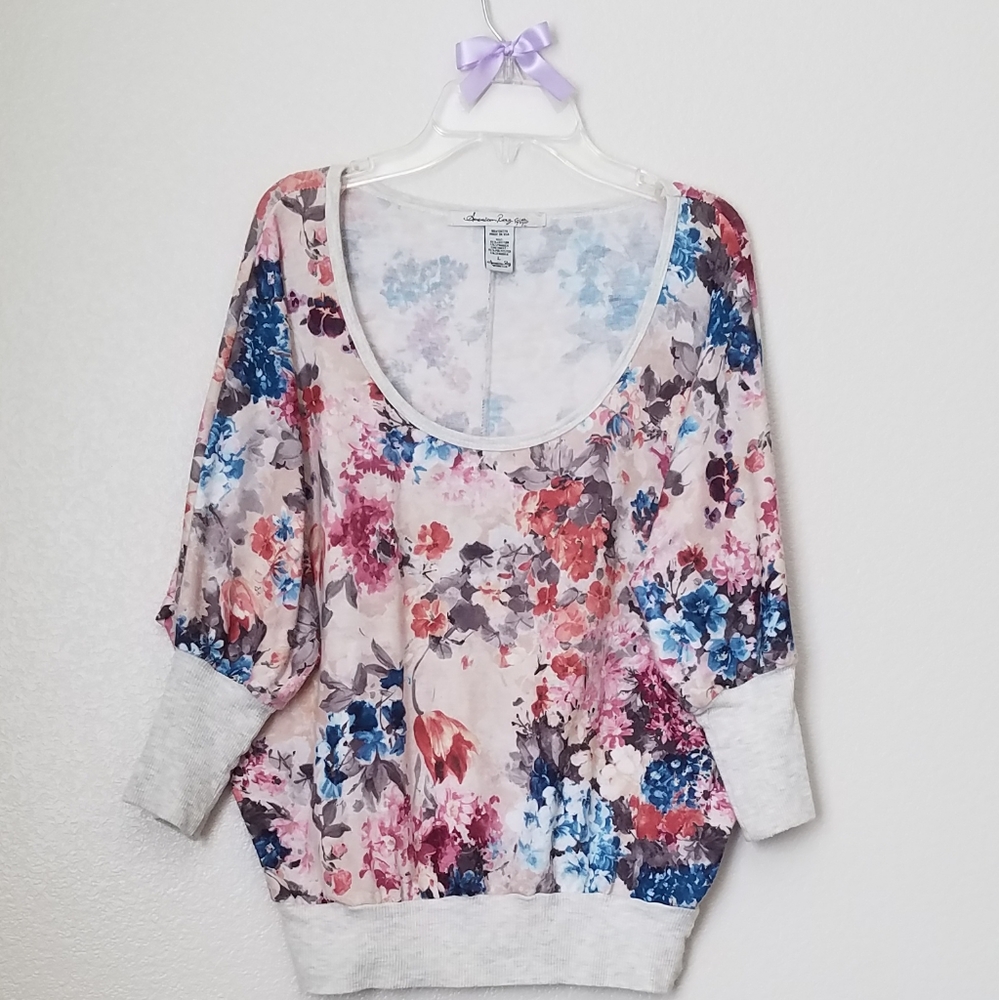 American Rag Cie Floral Dolman Sleeves Shirt Top
